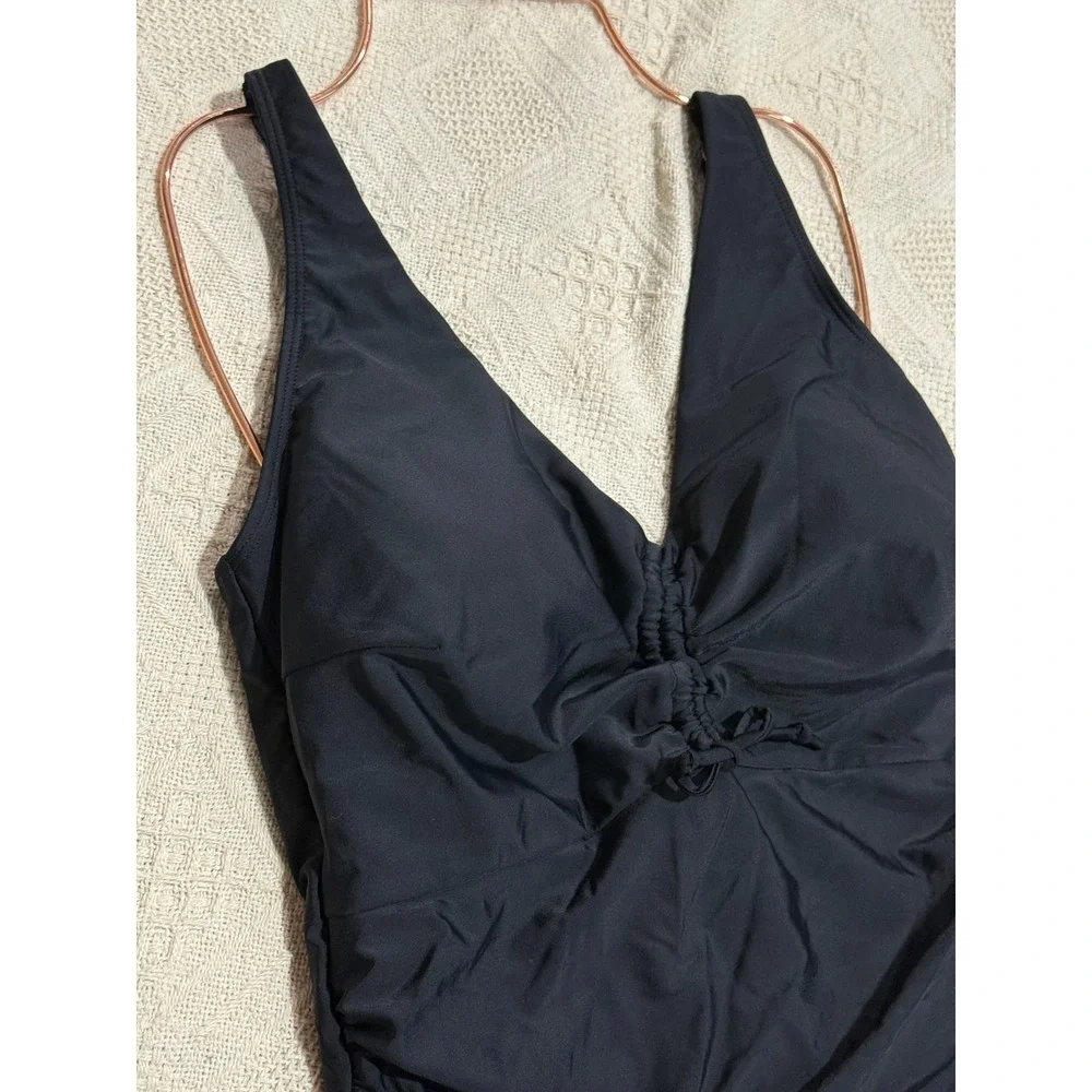 B2PRITY Black One‎ Piece Swimsuit Ruched V Neck Tummy Control Bathing Suit XL
